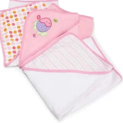 SpaSilk Baby Bath Towels*- 3Pk Soft Terry Hooded Towel Set, Pink Fish