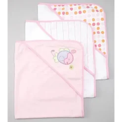 SpaSilk Baby Bath Towels*- 3Pk Soft Terry Hooded Towel Set, Pink Fish