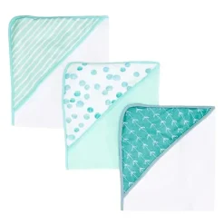 SpaSilk Bath Gift Set|Baby Bath Towels*- 3Pk Soft Terry Hooded Towel Set, Green Dots
