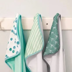 SpaSilk Bath Gift Set|Baby Bath Towels*- 3Pk Soft Terry Hooded Towel Set, Green Dots
