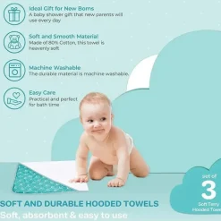SpaSilk Bath Gift Set|Baby Bath Towels*- 3Pk Soft Terry Hooded Towel Set, Green Dots