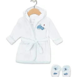 SpaSilk Baby Robes*- Terry Bathrobe Whale With Booties Blue