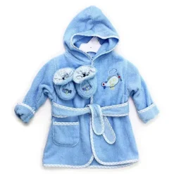 SpaSilk Baby Robes*Cotton Hooded Terry Bathrobe with Booties-Blue Plane