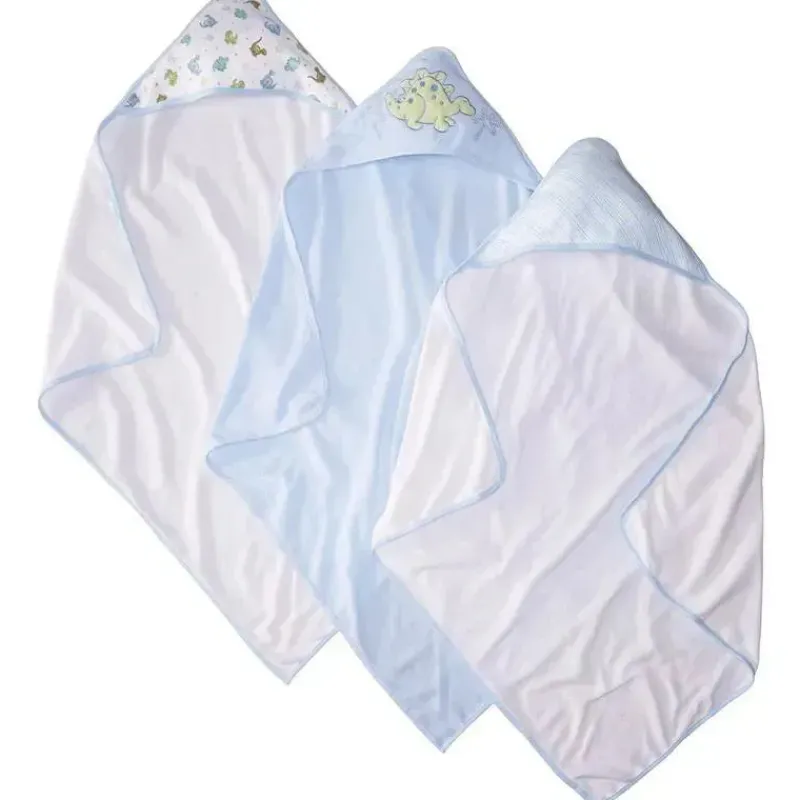 SpaSilk Bath Gift Set|Baby Bath Towels*Soft Terry Hooded Towel Set, Blue Dino 3-Pack