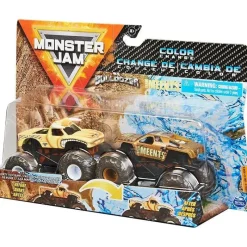 Spin Master Cars|Cars, Trucks & Trains*Monster Jam, Color-Changing Die-Cast Monster Trucks 2-Pack, 1:64 Scale Bulldozer vs. Team Meents (Styles May Vary)