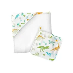 Stephen Joseph Baby Bath Towels*- Muslin Hooded Towel With Washcloth, Dino