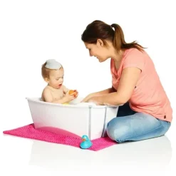 Stokke Bath Tubs & Seats*- Flexi Bath Bundle Folding Baby Bathtub with Newborn Support, White/Grey
