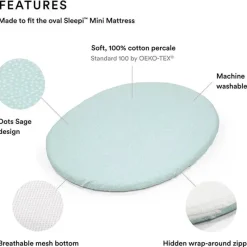 Stokke Crib & Bed Sheets*- Sleepi Mini Fitted Sheet, Dots Sage