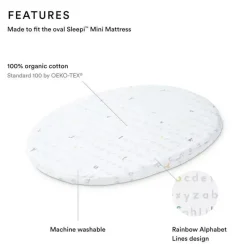 Stokke Crib & Bed Sheets*- Sleepi Mini Fitted Sheet by Pehr, Rainbow Alphabet Lines