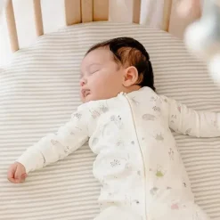 Stokke Crib & Bed Sheets*- Sleepi Mini Fitted Sheet by Pehr, Stripes Away Pebbles