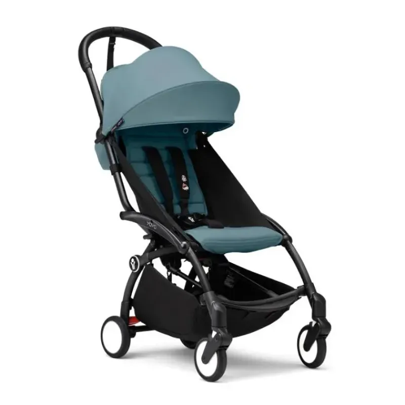 Stokke Lightweight Strollers*- Yoyo³ Stroller Black Frame Bundle 6+, Aqua