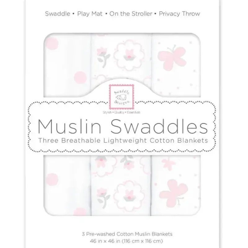 Swaddle Designs Swaddles & Wearable Blankets*- 3Pk Muslin Swaddle Blankets, Butterflies & Posies