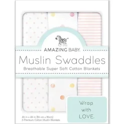 Swaddle Designs Swaddles & Wearable Blankets*- 3Pk Muslin Swaddle Blankets, Pink Party