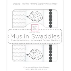 Swaddle Designs Swaddles & Wearable Blankets*- 3Pk Muslin Swaddle Blankets, Hedgehog & Bumpkin