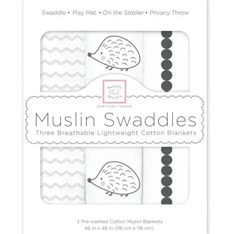 Swaddle Designs Swaddles & Wearable Blankets*- 3Pk Muslin Swaddle Blankets, Hedgehog & Bumpkin