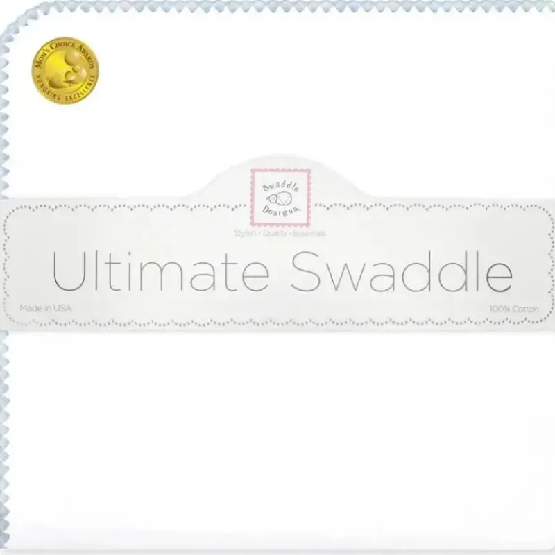 Swaddle Designs Swaddles & Wearable Blankets*- Ultimate Swaddle Blanket, White With Pastel Blue Trim