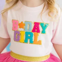 Sweet Wink Baby Tops*- Birthday Girl Patch T-Shirt Kids Short Sleeve Shirt