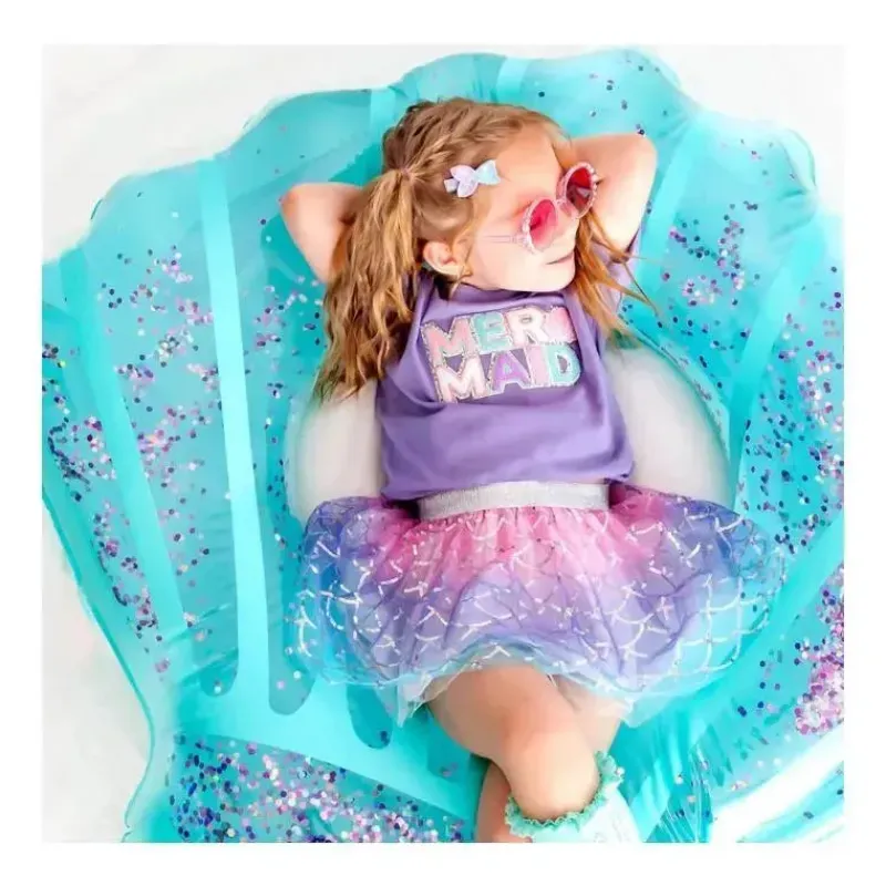 Sweet Wink Baby Tops*- Kids Mermaid Patch Short Sleeve T-Shirt
