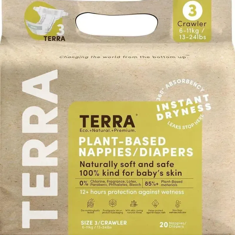 Terra Baby Organic|Diaper Pails & Refills*Terra - 20Ct 85% Plant-Based Diapers, Size 3