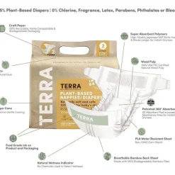 Terra Baby Organic|Diaper Pails & Refills*Terra - 22Ct 85% Plant-Based Diapers, Size 2