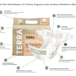 Terra Baby Organic|Diaper Pails & Refills*Terra - 24Ct Newborn Diapers 85% Plant-Based, Size 1