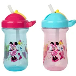 The First Years Mickey & Minnie|Straw, Sippy & Training Cups*- Disney Minnie Flip Top Straw Cup, 2pk - Blue/Pink