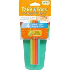 The First Years Straw, Sippy & Training Cups|Dishes, Utensils & Food Containers*- Take & Toss Straw Cups, 10 Oz Toddler Sippy Cups – 4 Pack