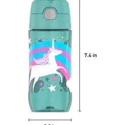 Thermos Water Bottle|Dishes, Utensils & Food Containers*- 16 Oz Plastic Funtainer® Hydration Bottle With Spout Lid, Unicorns