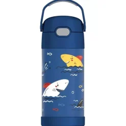 Thermos Water Bottle|Dishes, Utensils & Food Containers*- 12 Oz. Stainless Steel Non-Licensed Funtainer® Bottle, Sharks