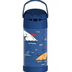 Thermos Water Bottle|Dishes, Utensils & Food Containers*- 12 Oz. Stainless Steel Non-Licensed Funtainer® Bottle, Sharks
