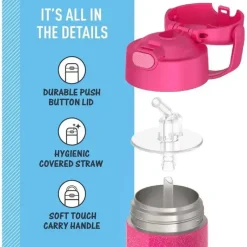 Thermos Water Bottle|Dishes, Utensils & Food Containers*- 12 Oz. Stainless Steel Non-Licensed Funtainer® Bottle, Pink