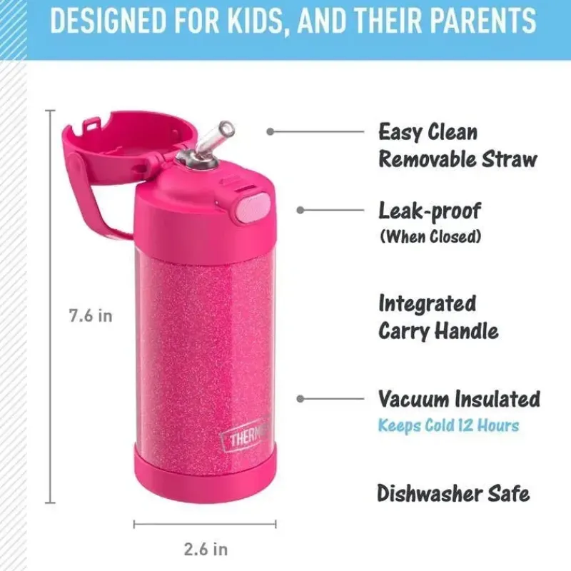 Thermos Water Bottle|Dishes, Utensils & Food Containers*- 12 Oz. Stainless Steel Non-Licensed Funtainer® Bottle, Pink