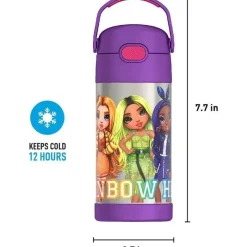 Thermos Insulated Cups|Dishes, Utensils & Food Containers*- 12Oz Stainless Steel Insulated Straw Bottle, RAINBOW HIGH