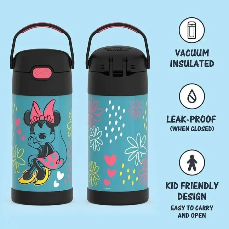 Thermos Mickey & Minnie|Insulated Cups*- 12Oz Stainless Steel Insulated Straw Bottle, Minnie Mouse