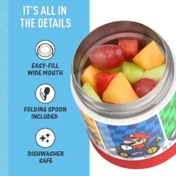 Thermos Food Jars & Snack Cups|Dishes, Utensils & Food Containers*- Stainless Steel Vacuum Insulated Food Jar with Spoon, 10 Oz, Mario Kart