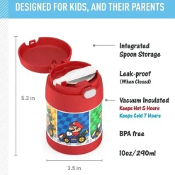 Thermos Food Jars & Snack Cups|Dishes, Utensils & Food Containers*- Stainless Steel Vacuum Insulated Food Jar with Spoon, 10 Oz, Mario Kart