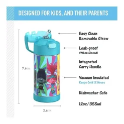 Thermos Straw, Sippy & Training Cups|Dishes, Utensils & Food Containers*- Vacuum Insulated Stainless Steel 12oz Straw Bottle, Trolls3