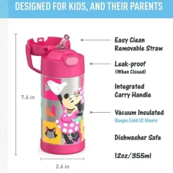 Thermos Straw, Sippy & Training Cups|Dishes, Utensils & Food Containers*- Vacuum Insulated Stainless Steel 12oz Straw Bottle, Minnie Mouse