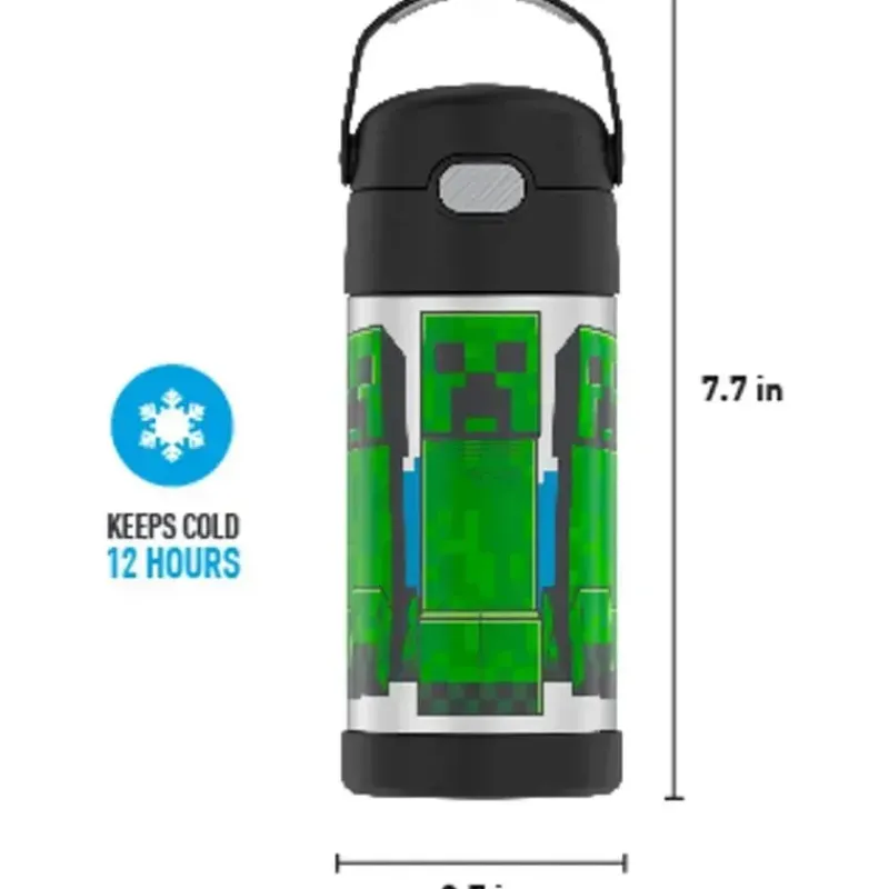 Thermos Straw, Sippy & Training Cups|Dishes, Utensils & Food Containers*- Vacuum Insulated Stainless Steel 12oz Straw Bottle, Minecraft