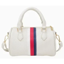 Tiny Treats Handbags & Accessories*- Leather Striped Duffle Handbag | White