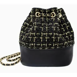 Tiny Treats Handbags & Accessories*- Tweed Drawstring Backpack Bag, Black