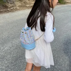 Tiny Treats Handbags & Accessories*- Tweed Drawstring Backpack Bag, Blue