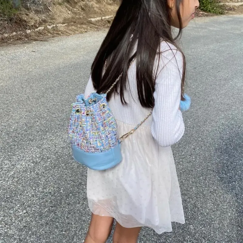 Tiny Treats Handbags & Accessories*- Tweed Drawstring Backpack Bag, Blue