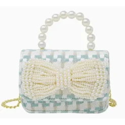 Tiny Treats Handbags & Accessories*- Tweed Pearl Handle Bow Purse, Blue