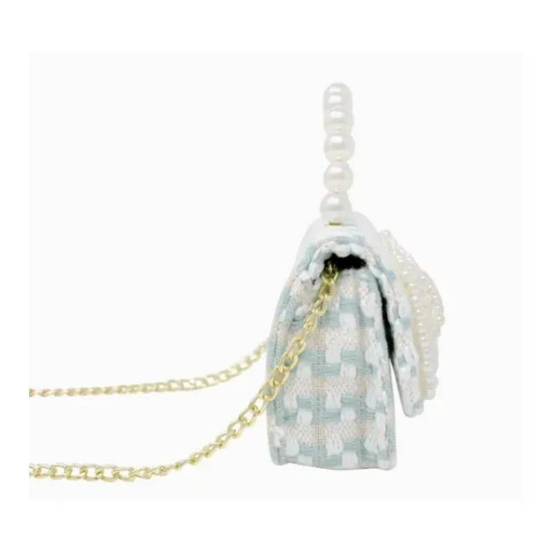 Tiny Treats Handbags & Accessories*- Tweed Pearl Handle Bow Purse, Blue