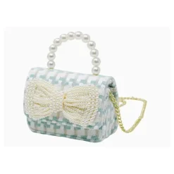 Tiny Treats Handbags & Accessories*- Tweed Pearl Handle Bow Purse, Blue