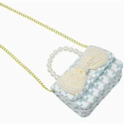 Tiny Treats Handbags & Accessories*- Tweed Pearl Handle Bow Purse, Blue