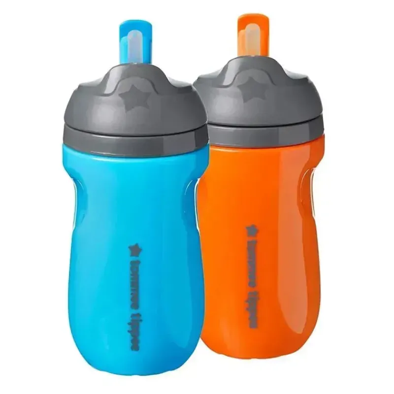 Tommee Tippee Straw, Sippy & Training Cups|Dishes, Utensils & Food Containers*- Insulated Straw Cup for Toddlers, Spill-Proof, 9oz, 12m+, 2-Count, Blue and Orange