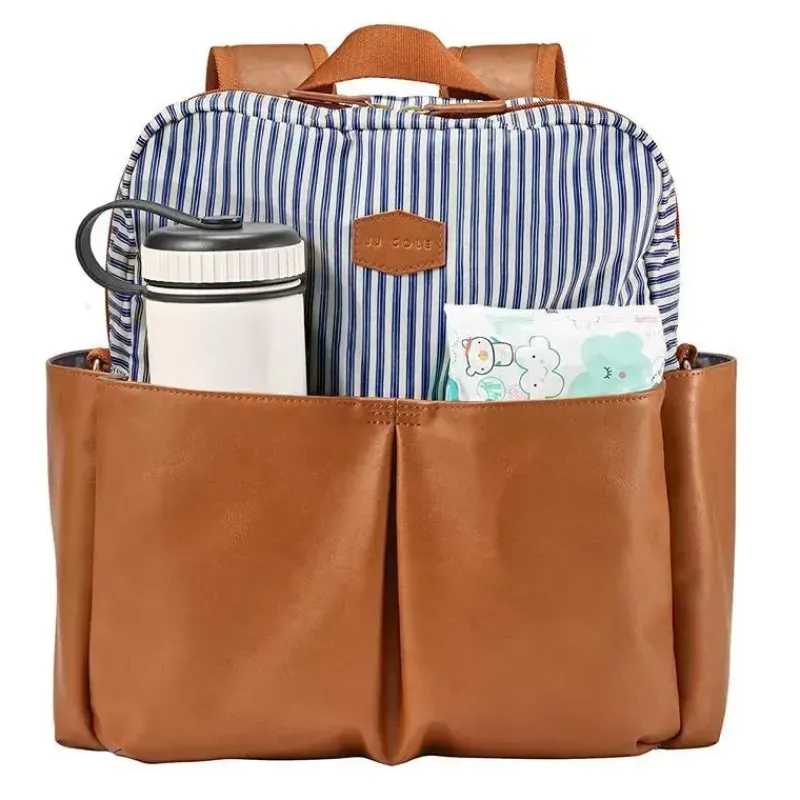 JJ Cole Diaper Backpacks*Tomy - Popperton Backpack Cognac Strip Diaper Bag
