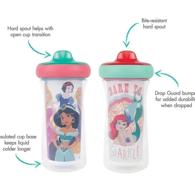 Tomy Disney Princess|Straw, Sippy & Training Cups*- Princess Drop Guard Insulated Sippy Cup 2Pk